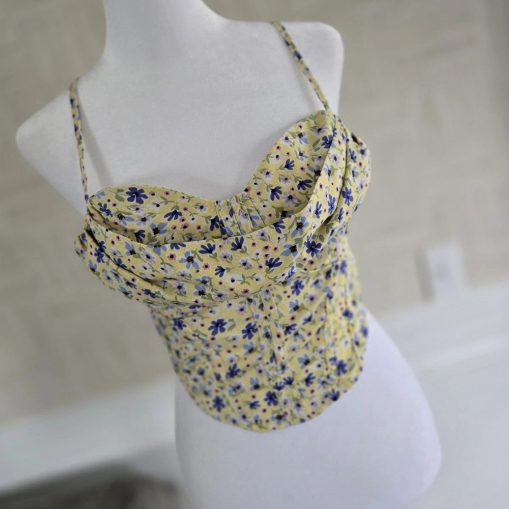 Y2K Crop Yellow Floral Womens Medium